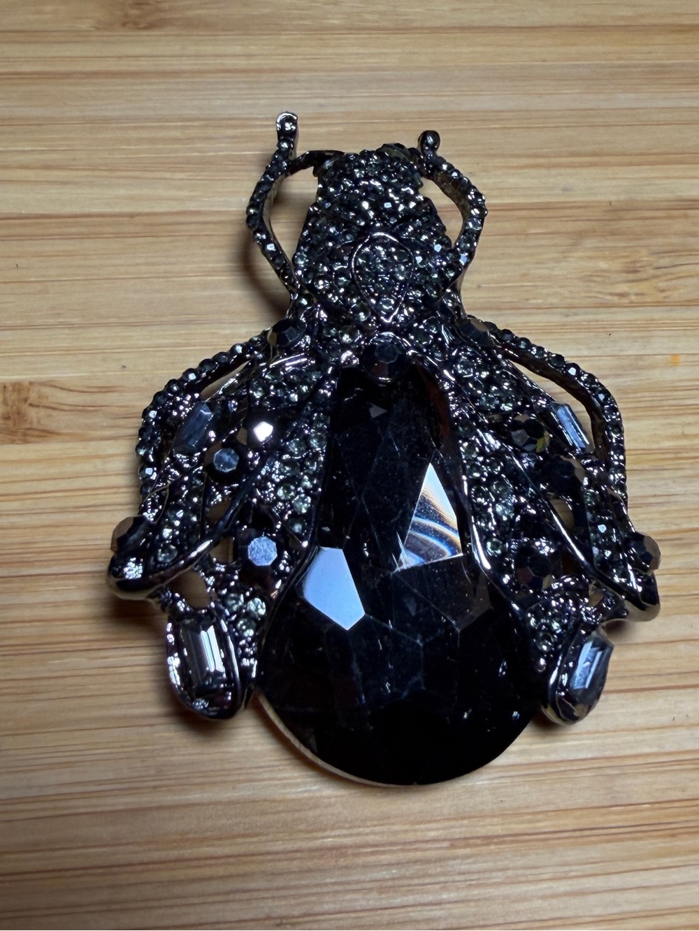 Vintage Gothic Black Rhinestone Beetle Insect Statement Brooch Pin — Large 2.75"